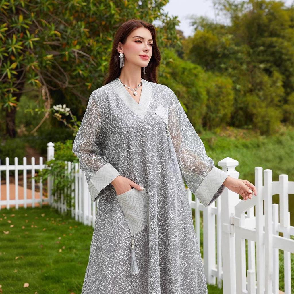 NC47 Middle Eastern Muslim Mesh Tassel Pendant Long Dress
