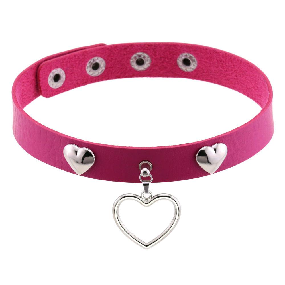 Punk Heart Rivet Choker, Heart Shape Rivet PU Leather Clavicle Neck Collar