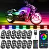 Motorcycle LED Underglow Kit, ICICAR 12 Pcs APP Control RGB Chasing Mode 16 Million Color Dual Remote Music Mode IP68 Waterproof Led Lights,