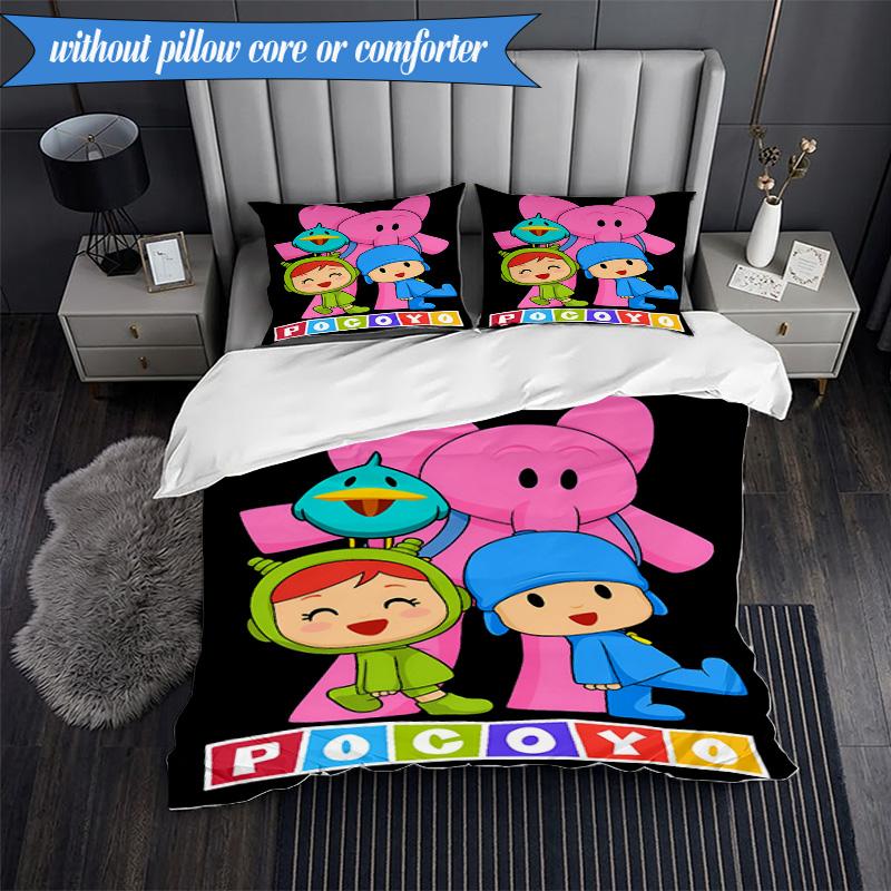 3-teiliges Pocoyo's Buntes Abenteuer Bettwäsche-Set 2D-Druck (Enthält 1 Bettbezug + 2 Kissenbezüge Ohne Füllung), Schlafzimmerdekoration, Ventilatorgeschenk