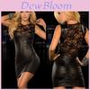 Women Sexy Bandage Bodycon Lace Mini Dress With Elegant Pu Leather Finish For Party And Evening Wear