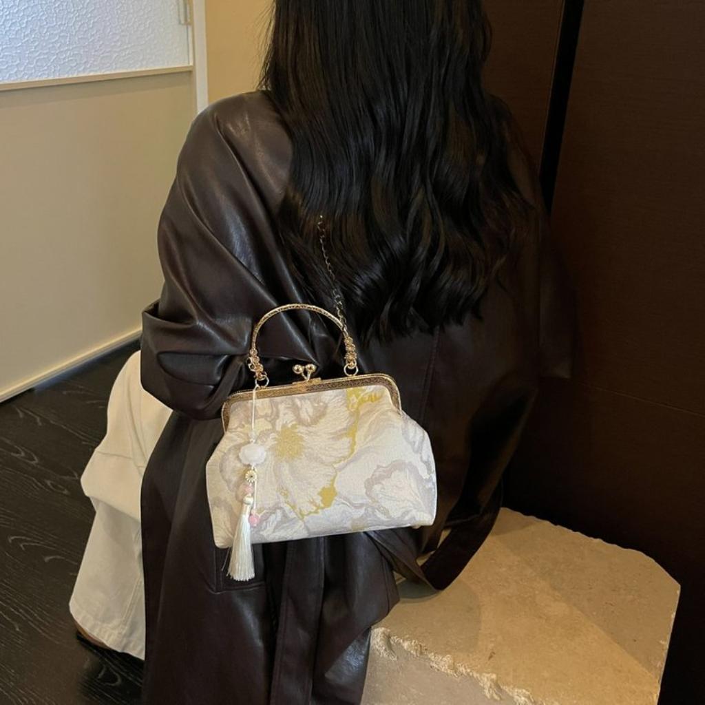 Handbag Women Fabric Embroidered Tassel Chain Strap Daily Party