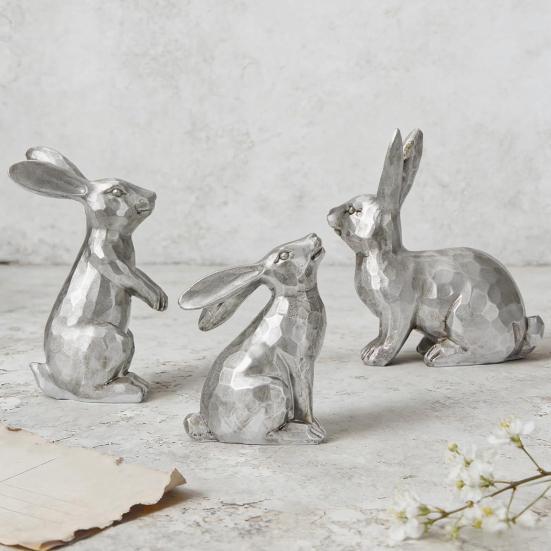 3 st påskharefigur Liten dekorativ kaninstatyett Vintage harts Kaninskulptur för Vår Hem Bordsdekoration