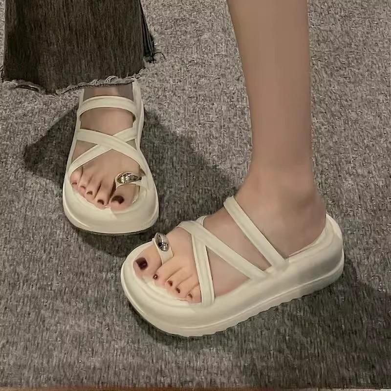 Cool Slippers Women's Outer Wear Summer New Thick-soled Heightening Small Beach Shoes Muffin Bottom Cover Toe Half Slippers