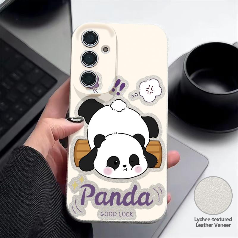Cute Panda Print Case For Samsung S26 S25 Ultra S24 S23 S22 S21 FE A15 A35 A55 A16 A36 A56 A17 A18 A37 A57 5G Leather Texture Soft Cover