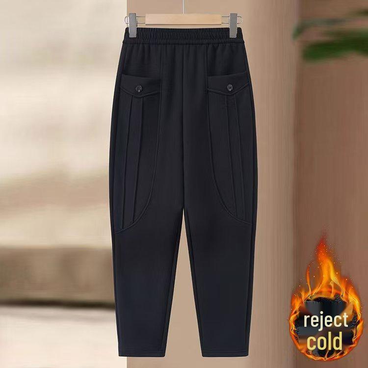 

Fleece-Lined Harem Pants: High-Waisted, Thickened, Versatile Mom s Wear for Autumn/Winter 2025 2XL for 95-120 lbs чорний