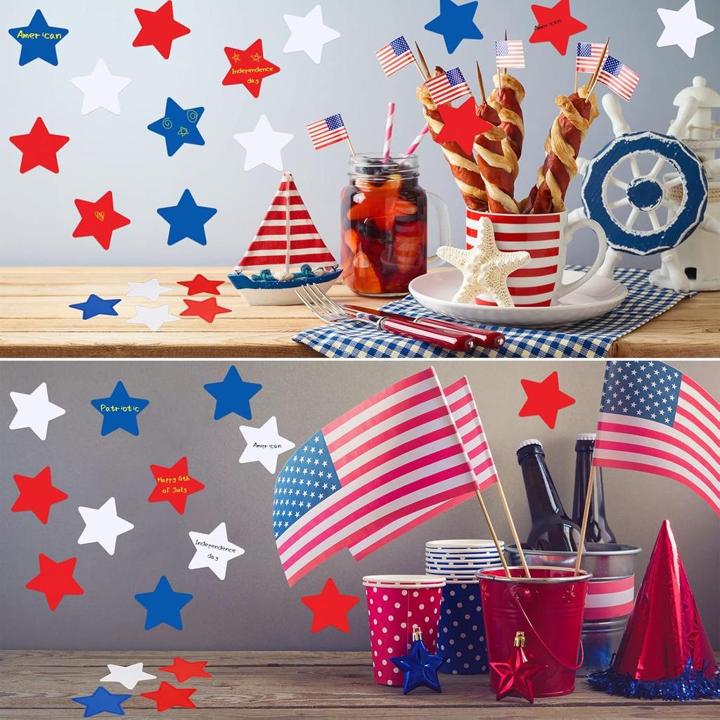 Geyee 108 Pcs Patriotic Star Cutouts 4th of July Independence Day Accents for DIY Bulletin Board Red White and Blue Star Cutouts for Kids Patriotic