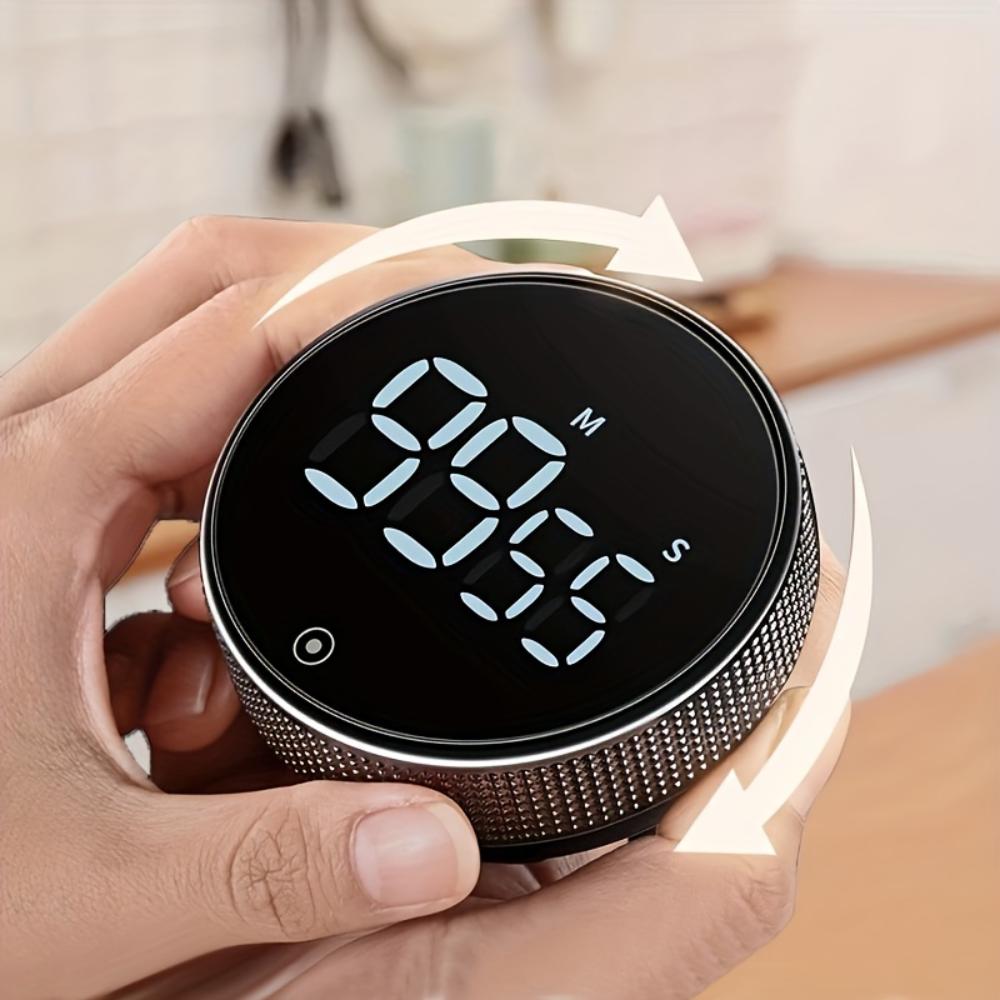 Minuteur de cuisine rond élégant, Outil de gestion du temps rotatif avec lumière LED, Pour la cuisine, la pâtisserie, le sport, Essentiel pour le dortoir, Cadeau créatif pour la fête des mères