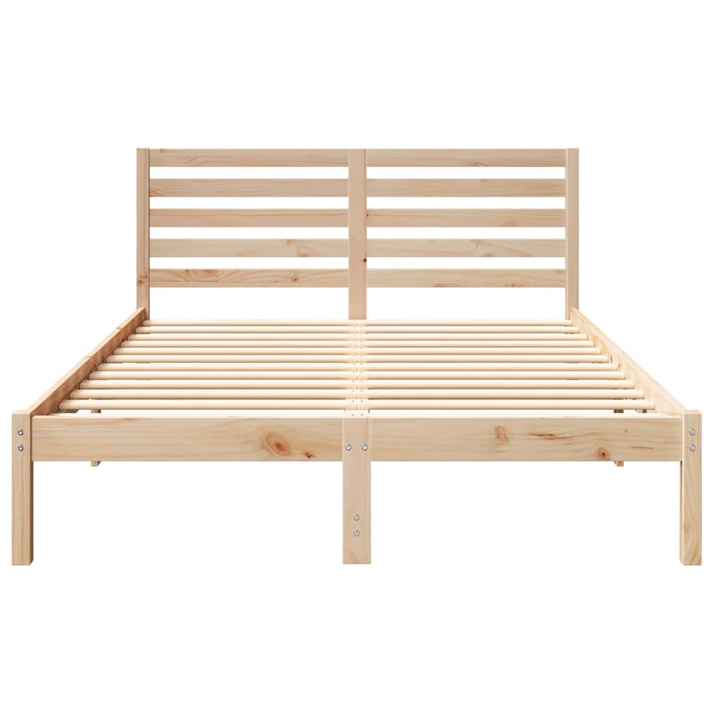 Brown Bed Frame with Headboard 140 X 190 Cm Solid Pine Wood