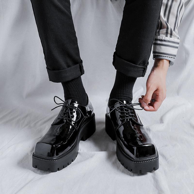 Ghete Derby cu Platformă Groasă pentru Bărbați Toamnă Stil Britanic Piele PU Vârf Pătrat Confort Talpă Amortizată Pantofi Casual de Zi cu Zi pentru Mers