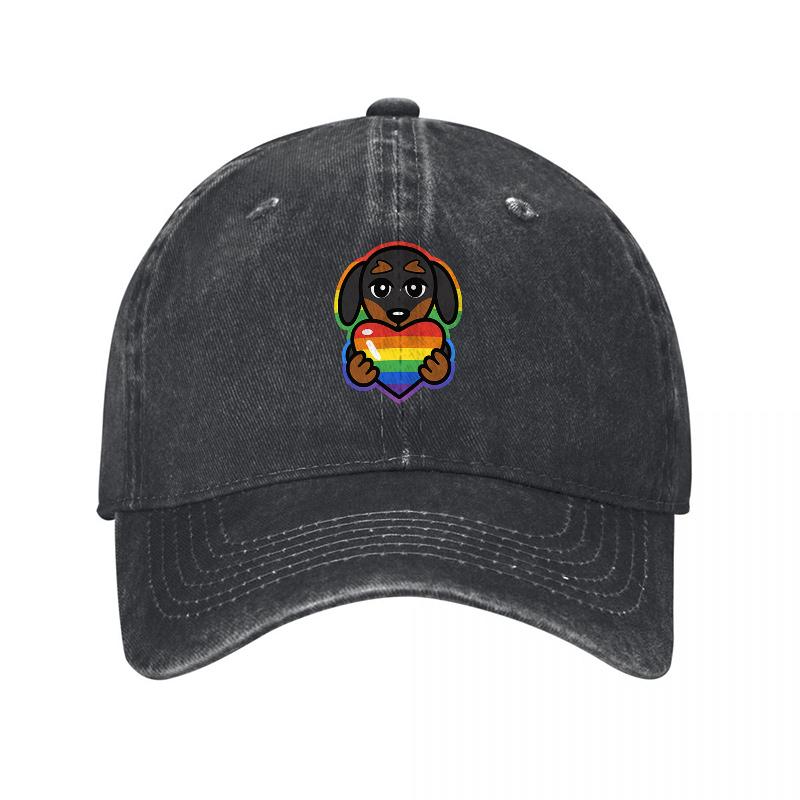 Rainbow Dog Embroidered Washed Canvas Baseball Cap Classic Fit Adjustable Hat Unisex Streetwear Fashion Accessory