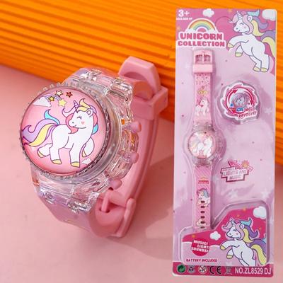 Reloj giratorio creativo de moda con unicornio iluminado para estudiantes, reloj con pantalla electrónica iluminada de caballo colorido.