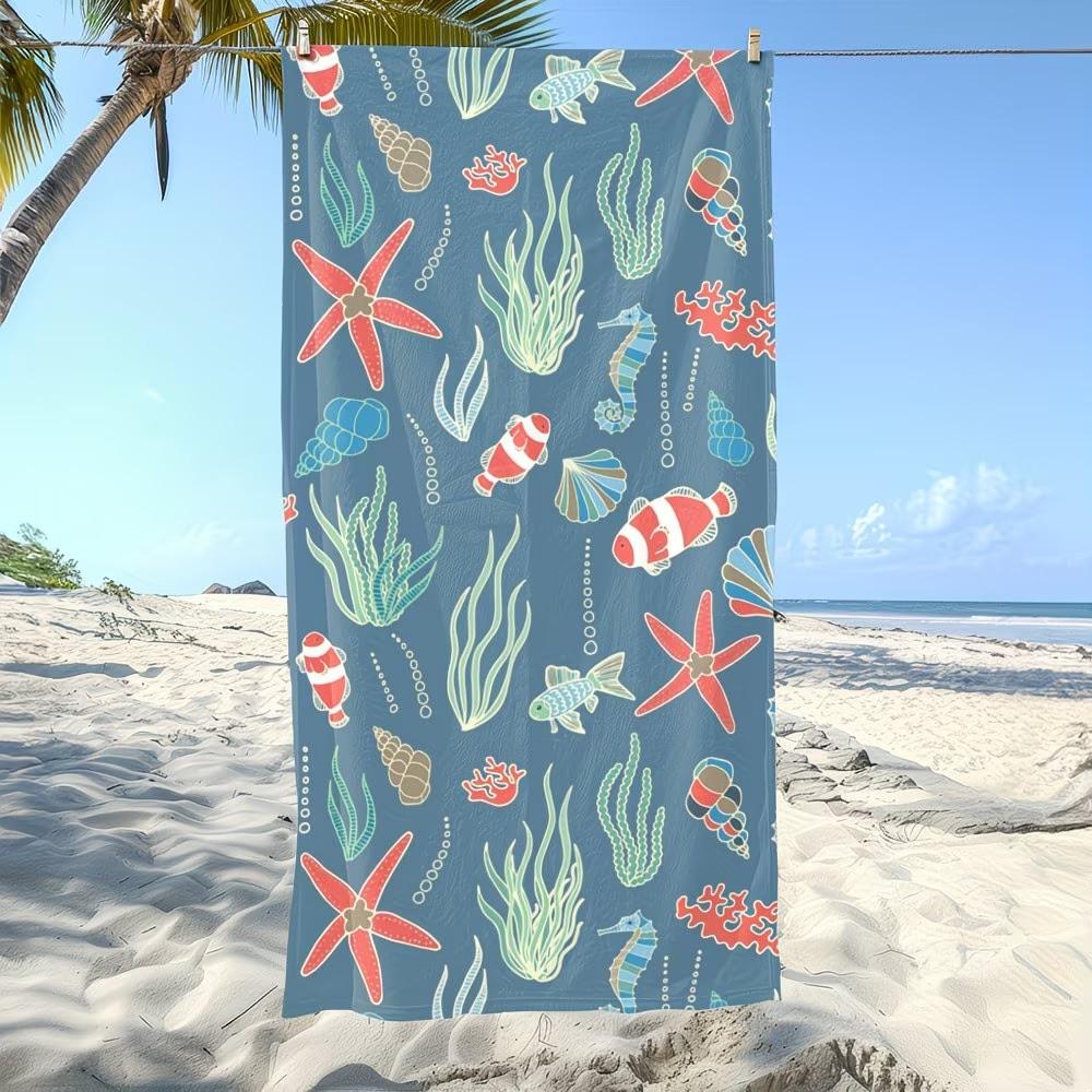 Extragroßes Mikrofaser-Strandtuch mit Meeresleben, Übergröße Schnelltrocknendes Sandfreies Badetuch, XL Ganzkörperabdeckung Schwimmbad-Decke