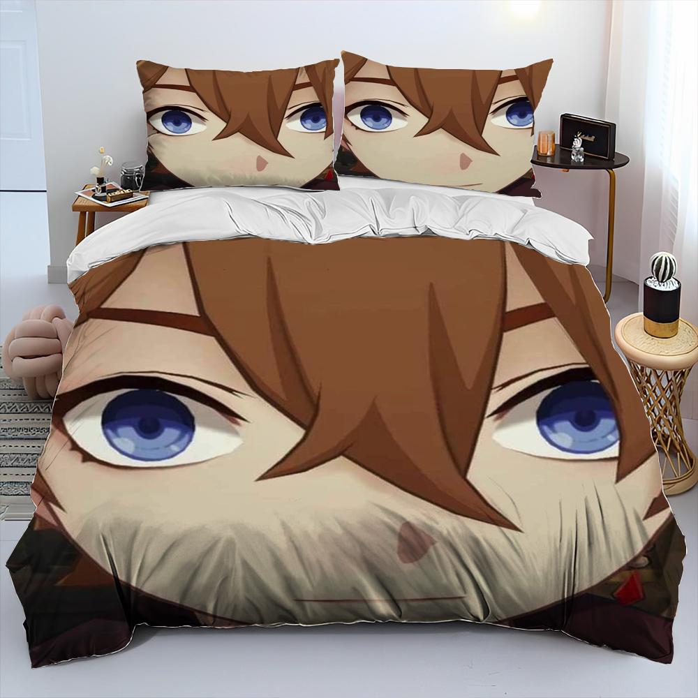 Genshin Impact Game Gamer Cartoon Comforter Bedding Set,Duvet Cover Bed Set Quilt Cover Pillowcase,king Queen Size Bedding Set