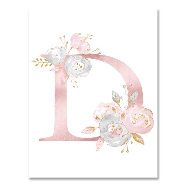 Personalized Poster Baby Name Custom Canvas Painting Nursery Prints Pink Flowers Wall Art Pictures For Girls Room Decoration No Frame