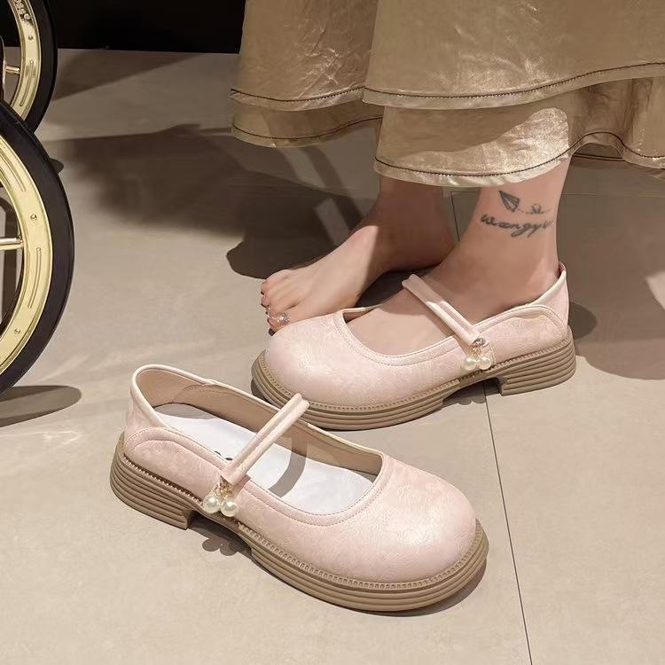 

French gentle temperament single shoes women s new Chinese style women s shoes round head versatile Mary Jane shoes small leather shoes with skirt 39 розовый