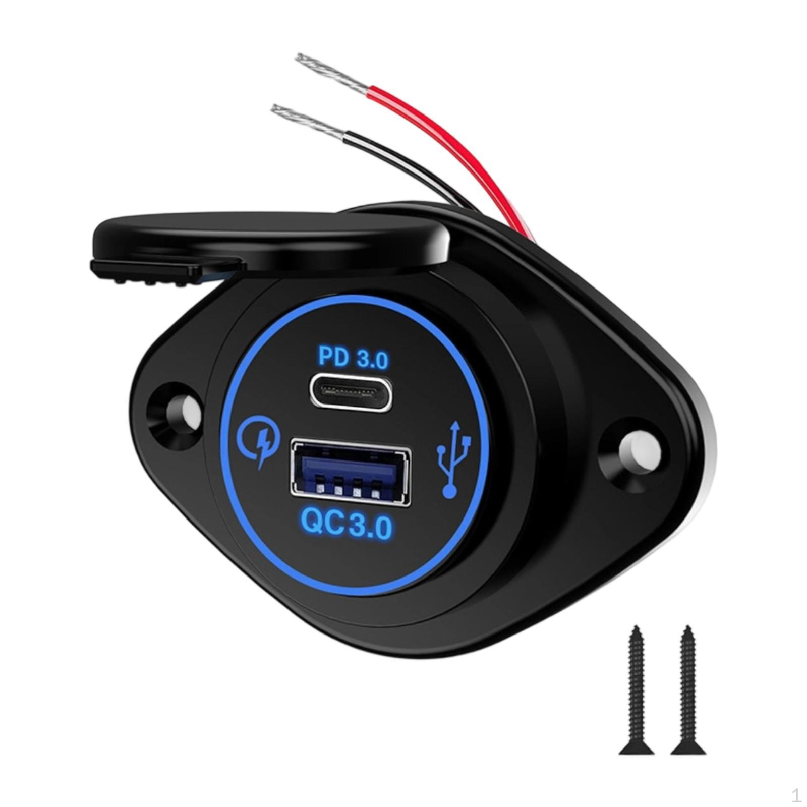 

Car Charger Waterproof Replacement DIY Fast Charging for Yacht Boat RV Blue light