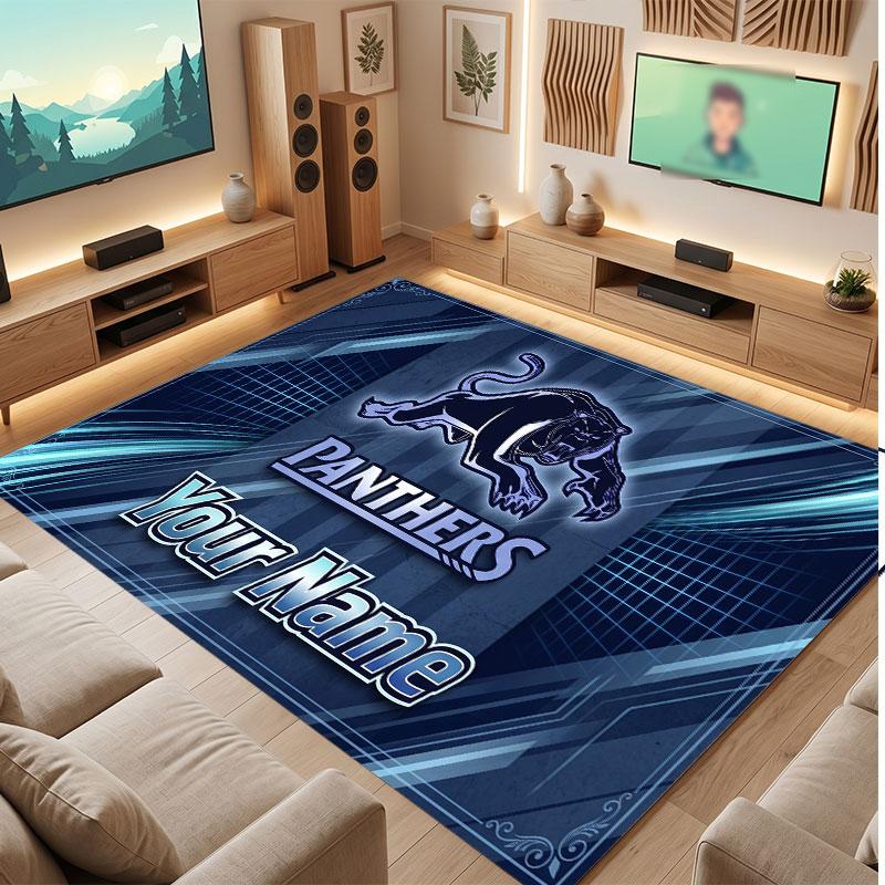 Penrith Panthers Personalized Crystal Velvet Carpet, Customized Name Text Soft Anti‑Slip Rug for Living Room Bedroom