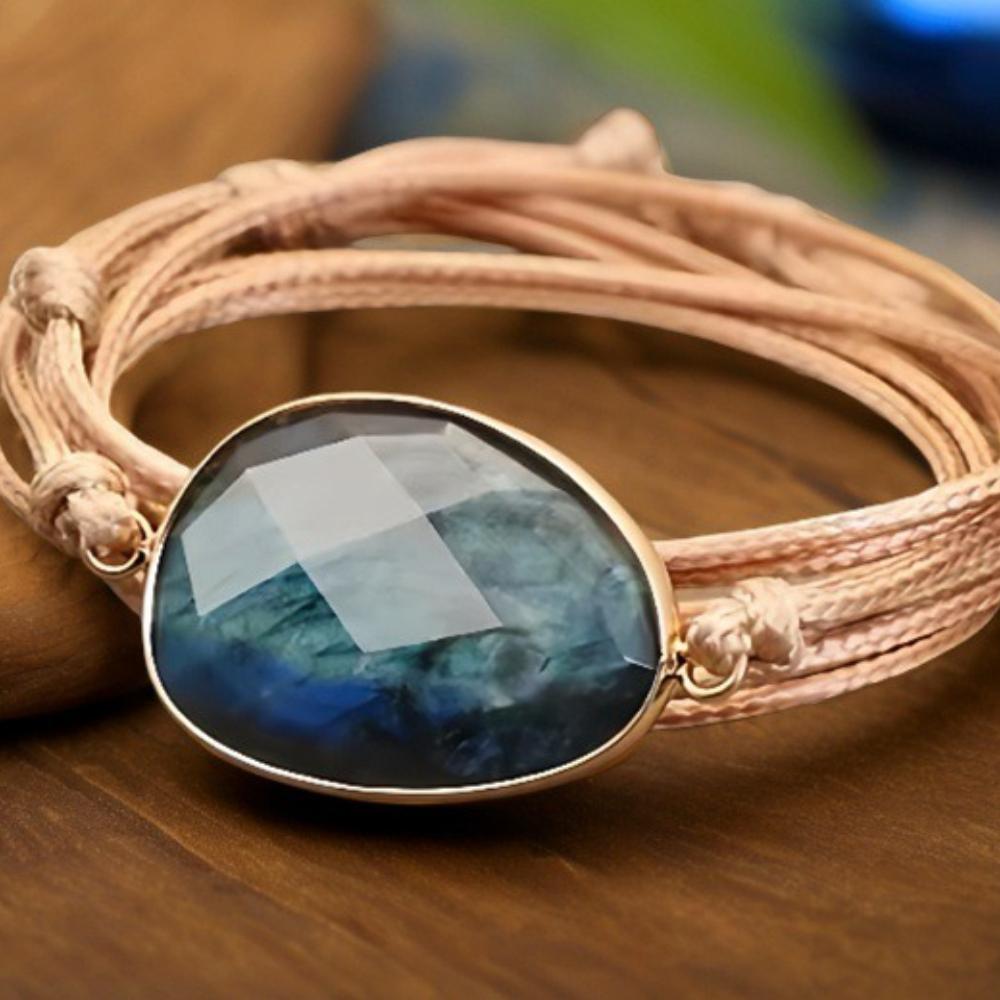 Bohemiskt smycke, labradorit, flerskiktat handlindat vänskapsarmband, justerbart hantverk.