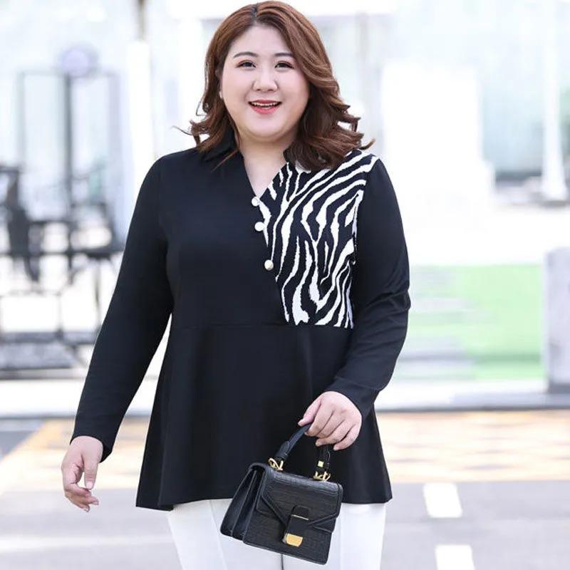 

Plus Size Plus Size Women s Long-sleeved Leopard Print Shirt Autumn Season New Fashionable Women s Top 2XL чёрный