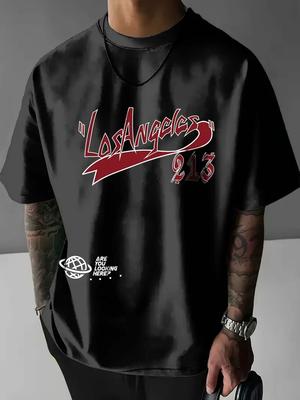 Los Angeles Print Casual T-Shirt Short Sleeve Sports Women's T-shirt Unisex Casual Daily Wear Summer Men's Racing T-shirt