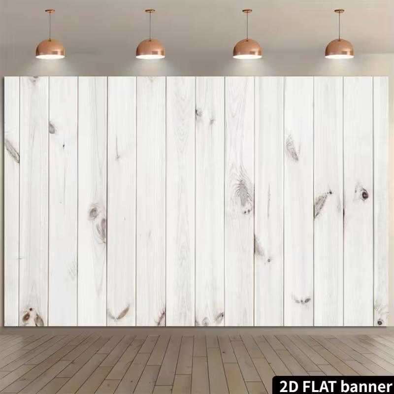 2D Rustic White Wood Backdrop - Natural Wooden Texture Banner for Wedding & Event Decoration