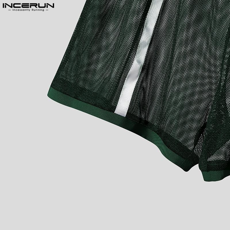 INCERUN Men Elastic Waist Mesh Sheer Stitching Beach Mini Pants Shorts Home Wear