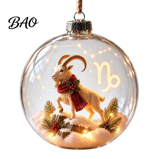 Acrylic Xmas Balls for Party Lighted Zodiac Christmas Ornament, Glowing Sign Ball with Warm LED, Durable Garden 3D Clear Hanging Pendant Tree Mantel,