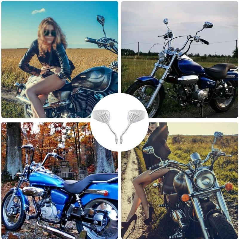 Chrome 8mm/10mm Motorcycle Skull Skeleton Rearview Side Mirrors Compatible with Honda Yamaha Kawasaki Suzuki Aprilia