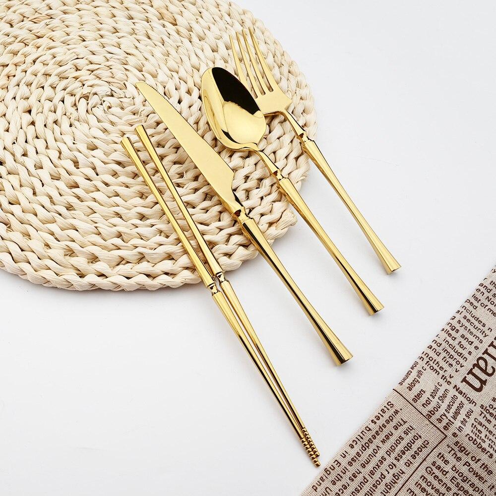 Gold Vintage 1 Mirror Pcs Flatware Cutlery Set 304 Stainless Steel Dinnerware Set Tableware Home Knife Fork Teaspoons Silverware Set