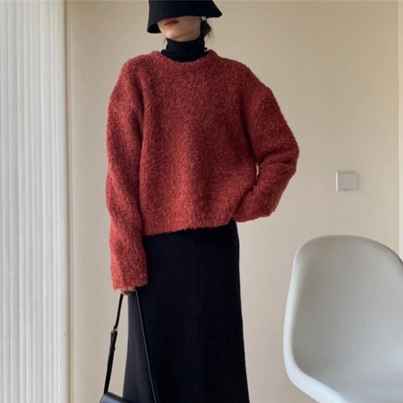 Thickened Sweater Autumn and Winter Solid Color Loose Lazy Wind Tops for Women