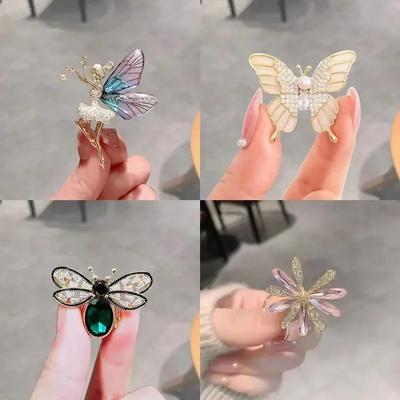 Temperament Inlaid Zircon Butterfly Brooch Angel Crystal Wings Sequin Corsage for Women Girls Dance Pin Jewelry Accessories Gift