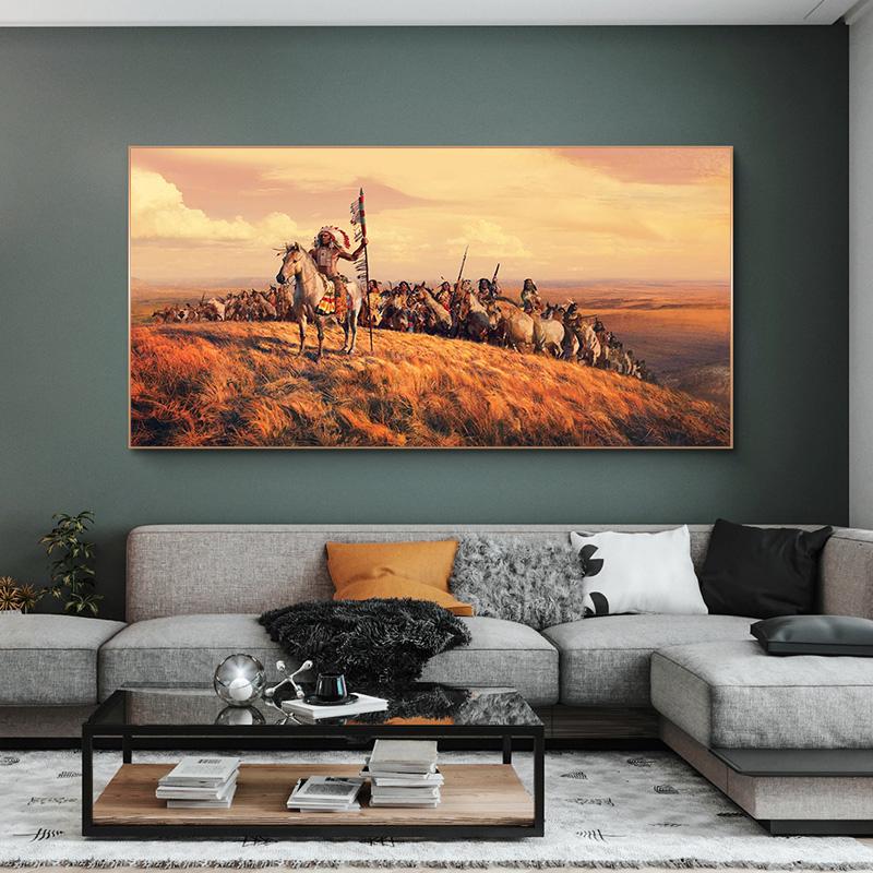 African Primitive Man Riding A Horse Oil Painting On Canvas Posters and Prints Scandinavian Wall Art Picture for Living Room