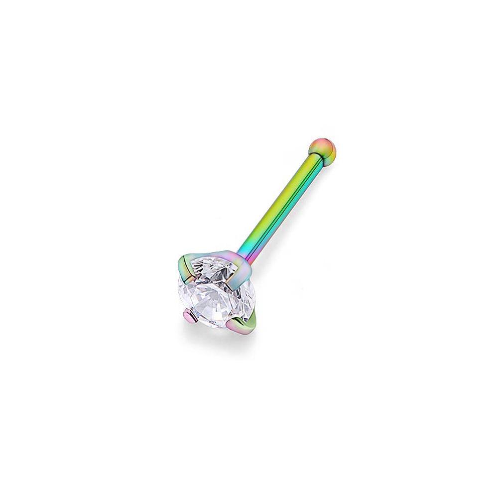 Multi-Color Zircon Stainless Steel S-Bar Nose Studs Jewelry