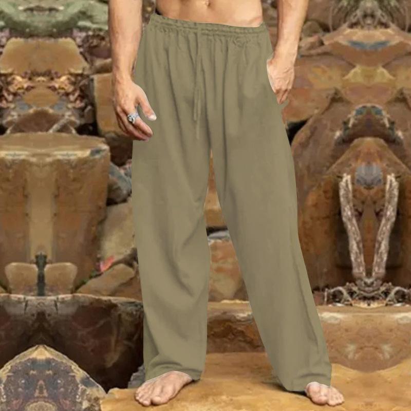 Summer Men's Linen Hip Hop Breathable Straight Leg Pants Fashion Loose Casual Sweat Pants