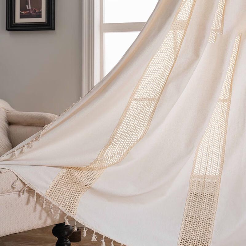 Jingga Crochet Splicing Tassel Sheer Curtain
