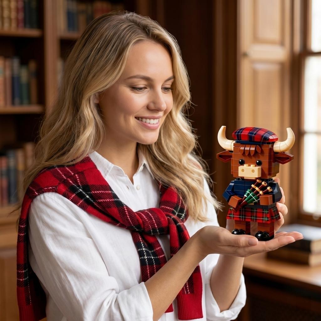 Building Block Set Scottish Highland Bull with Bagpipes 241 Pieces Creative Construction Toy Model for Display and Collection