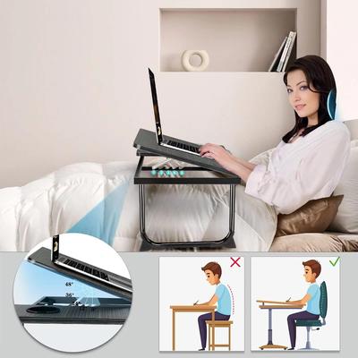 Travaillez/Étudiez Confortablement au Lit Bureau de Genoux Réglable et Pliable avec Porte-Gobelet, Conception Ventilée Prévient la Surchauffe.