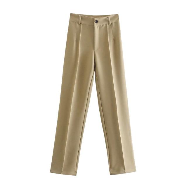 Fashion Women's Pants Office Lady Solid Straight Casual Pants Vintage High Waist Zipper Trousers