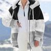 2023 Autumn And Winter Warm Plush Patchwork Chain Pocket Hooded Loose Jacket Women