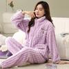 Plus Size Women's Pajamas Set Jacquard Winter Extra Thick Double Sided Flannel Warm Pajamas Smooth Zipper Pajamas Women's Pajamas