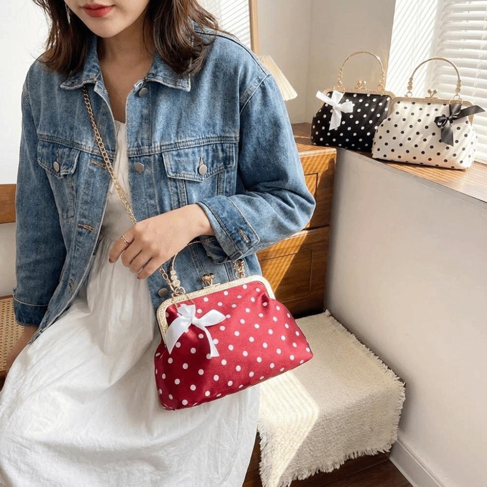 Sac à Bandoulière à Fermoir Baiser à Pois Poignée Métallique Sac de Soirée Fermoir-Top Sac à Main Femmes