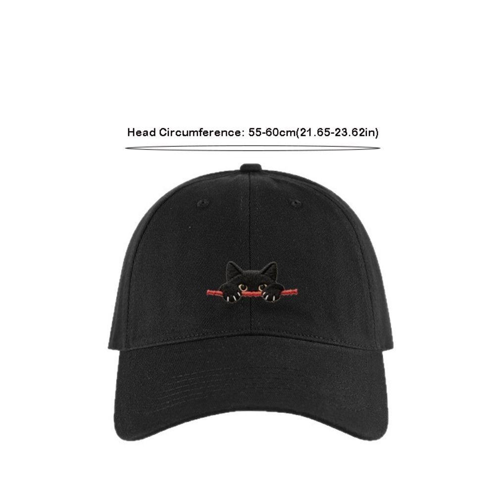 Casual Versatile Baseball Cap Embroidery Cat Pattern Korean Style Wide Brim Hat Adjustable Breathable Sun Protection Hat Unisex