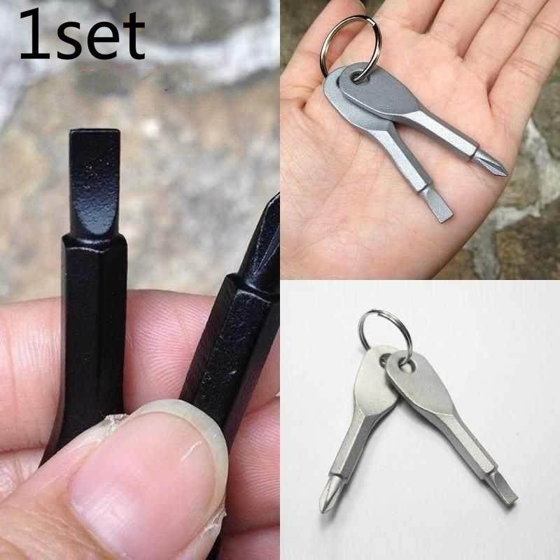 1 Sada Kovový Venkovní Kapesní Nástroj Multifunkční Šroubovák Ozubené Kolo S Klíčenkou Nový Křížový+Plochý Šroubovák