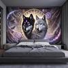 2D Mystical Wolf Tapestry Purple Norse Runes Home Background Decor