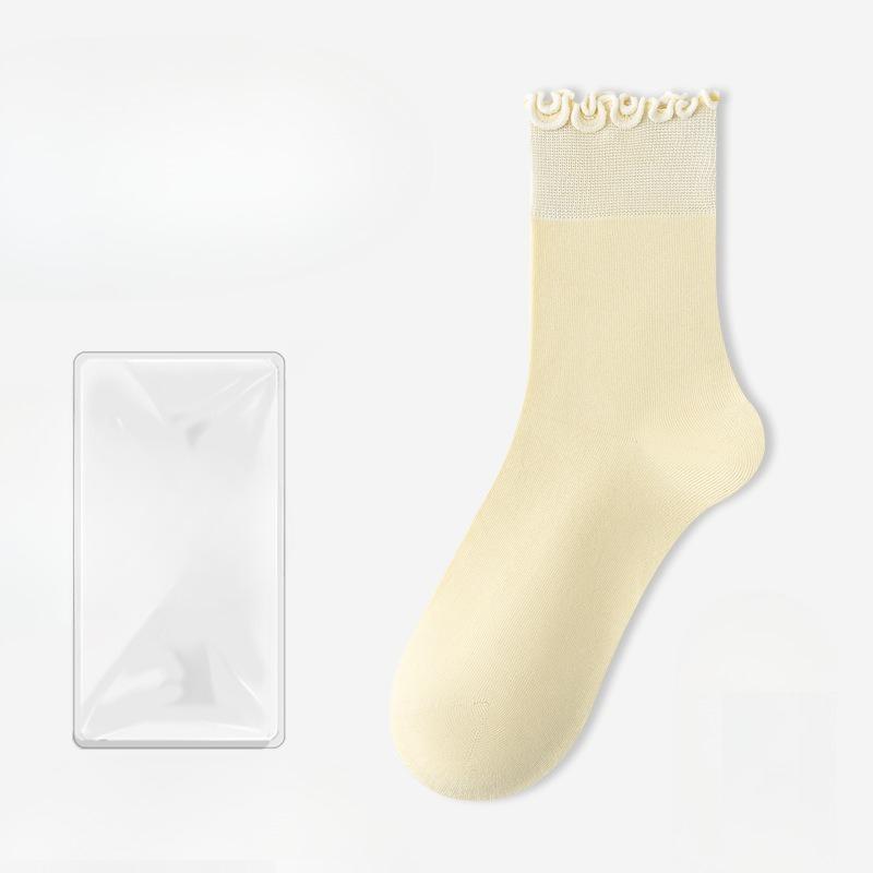 Female Summer Thin Style All-match Pure Color Auricle Lace Breathable Deodorant Boneless Short Tube Cotton Socks