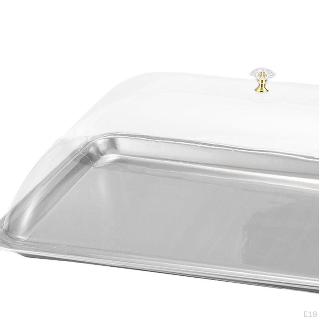 304 Stainless Steel Serving Tray with Dome Lid Food Rectangular Platter for