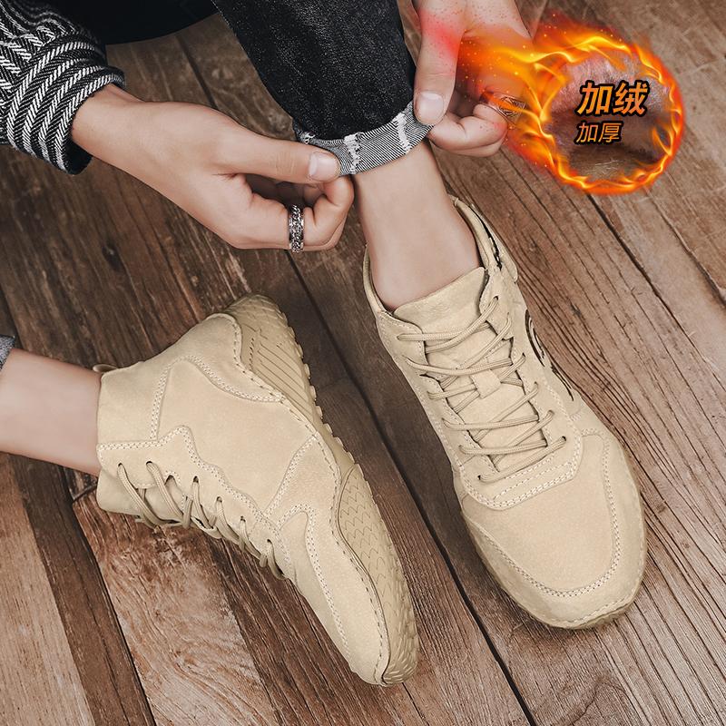 Men Pigskin Mid Top Casual Shoes Large Size Handmade Winter Warm Lined Options Walking Travel Sizes 38-46
