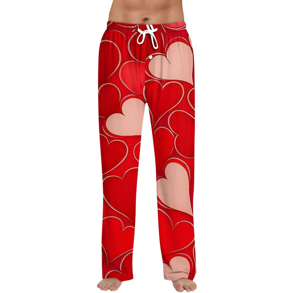 Men's Valentine's Day Printed Drawstring Long Pants Casual Pajamas