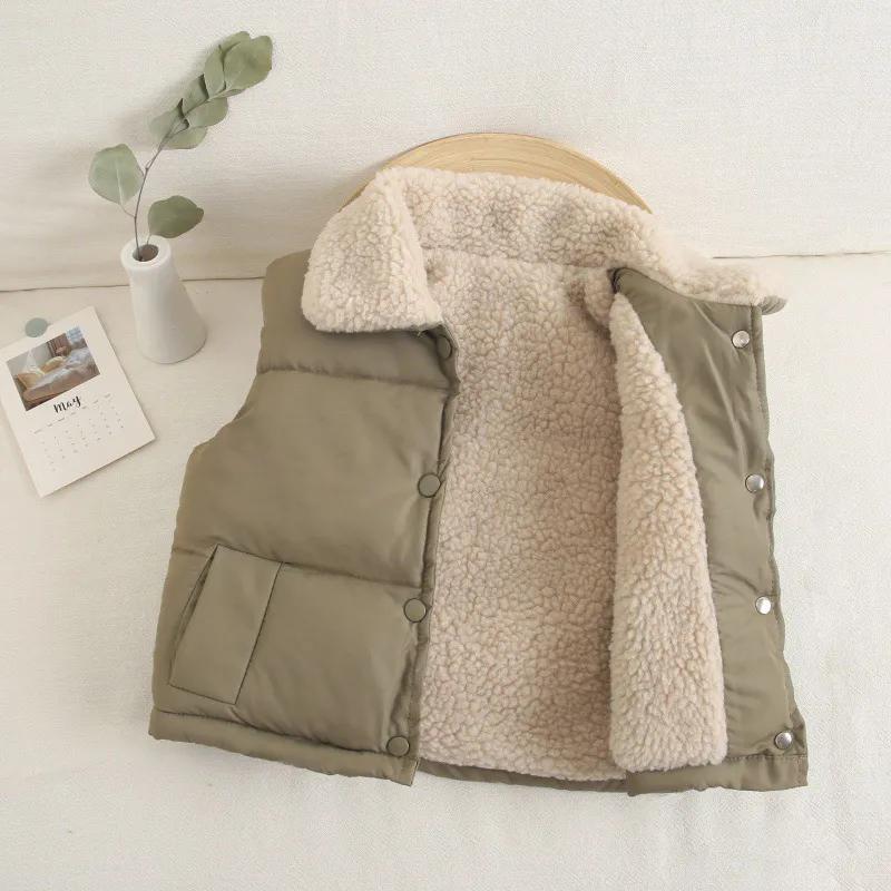 Children'S Down Cotton Waistcoat Fleece-Lined Boys' And Girls' Babies' Outerwear Vest Autumn Winter Lapel Cardigan Warm Coat